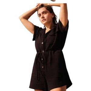 Madewell soft- spun Black Button-Up Safari Utility Romper X-Small
